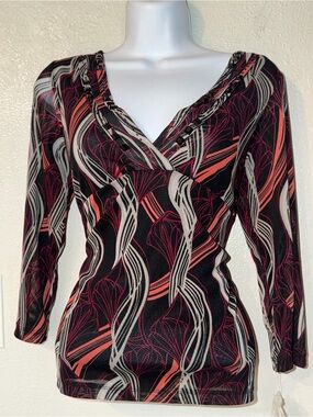 VTG Y2K Mesh Emma James Abstract Sheer Knit Jeweled Embellished Top Sz S NWT